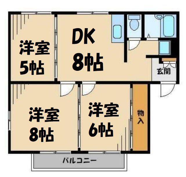 ティゾーサウス(3DK/2階)の間取り写真