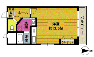 セゾン城崎 606号(ワンルーム/6階)の間取り写真