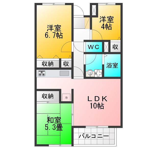 カーサデローブル(3LDK/2階)の間取り写真