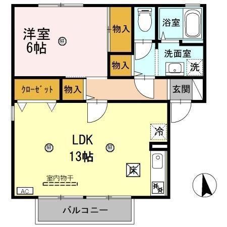 ヴェーデル2 守山市今宿町(1LDK/1階)の間取り写真