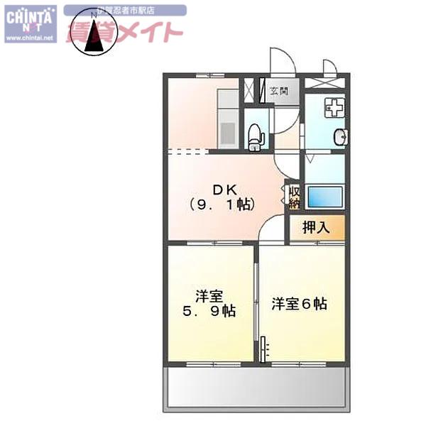 サンフラワーB(2DK/1階)の間取り写真