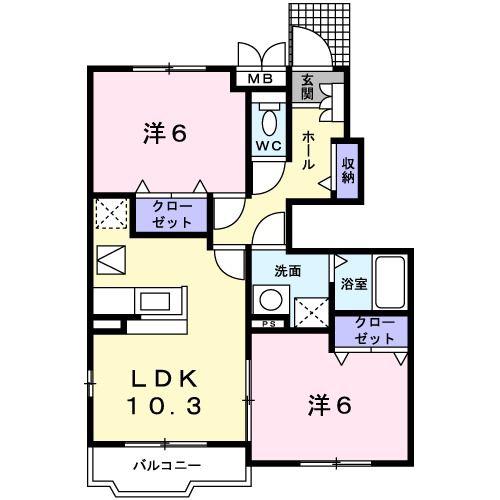 グランデ・フィオーレ I-C(2LDK/1階)の間取り写真