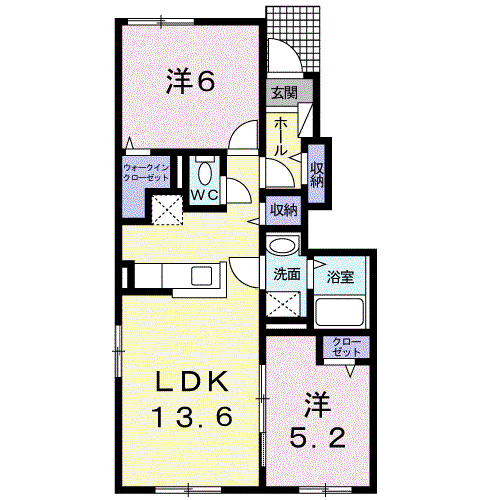 ルシヨン II(2LDK/1階)の間取り写真