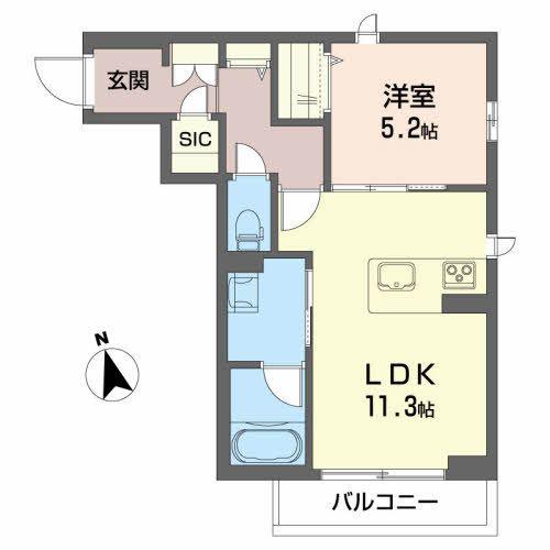 ベレオ ミカ(1LDK/2階)の間取り写真