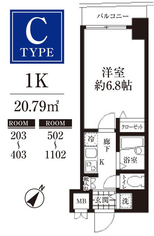 HF東日本橋レジデンス(1K/3階)の間取り写真