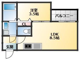 ALEGRIA道明寺II(1LDK/2階)の間取り写真
