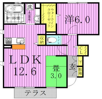ソレイユB(1LDK/1階)の間取り写真