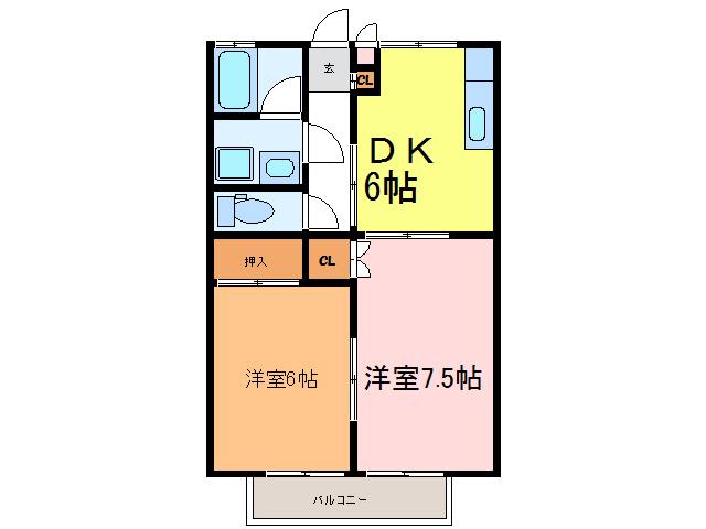 ジュネス1(2DK/2階)の間取り写真