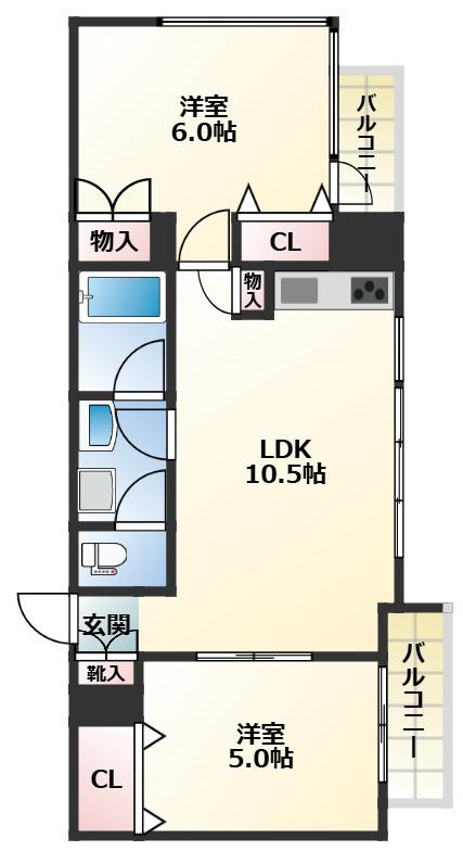 ブルンネン国立(2LDK/2階)の間取り写真