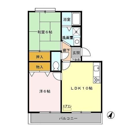 プリムヴェール参番館(2LDK/2階)の間取り写真
