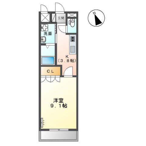 敬愛ハイツB(1K/1階)の間取り写真