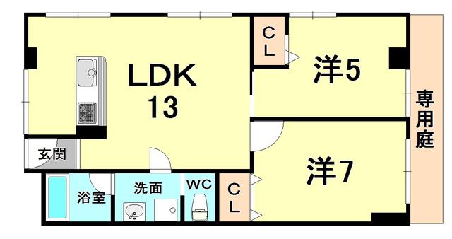 ハイツ相生(2LDK/1階)の間取り写真