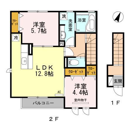 DヴェルジェIII(2LDK/2階)の間取り写真