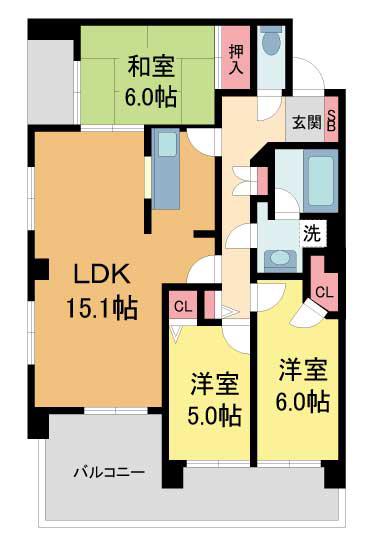 メゾン芦屋川(3LDK/5階)の間取り写真