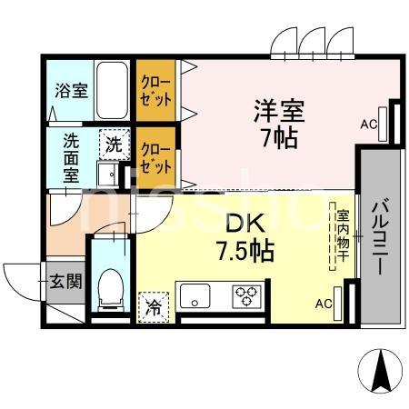ラリュール中村南(1DK/2階)の間取り写真