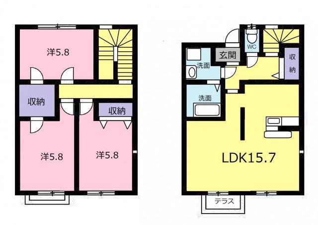 リースランド美ノ郷B(3LDK/1階)の間取り写真