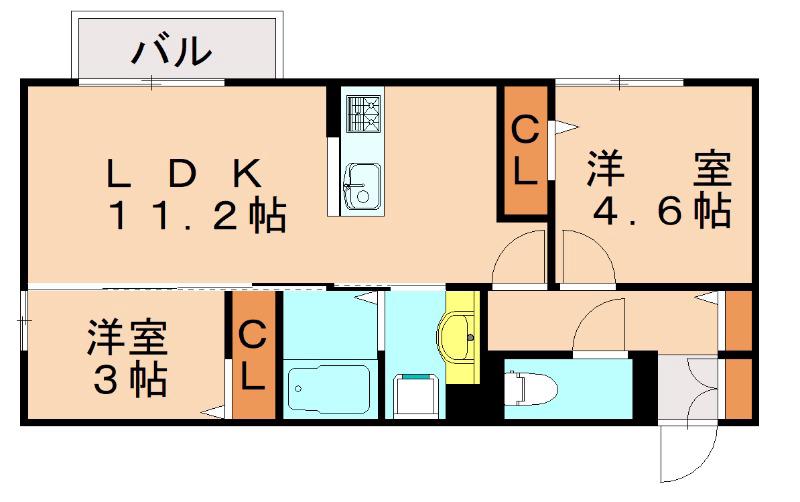 D-ROOM的場(2LDK/2階)の間取り写真