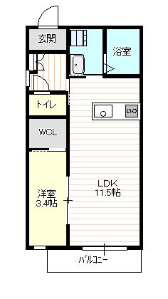 アルクスナバタ一番町(1K/1階)の間取り写真
