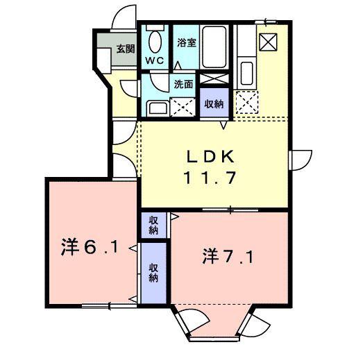 プリムヴェールⅠ(2LDK/1階)の間取り写真