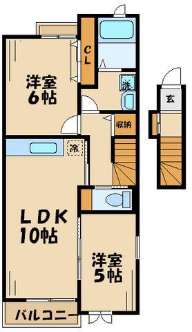 ラ リヴィエール(2LDK/2階)の間取り写真