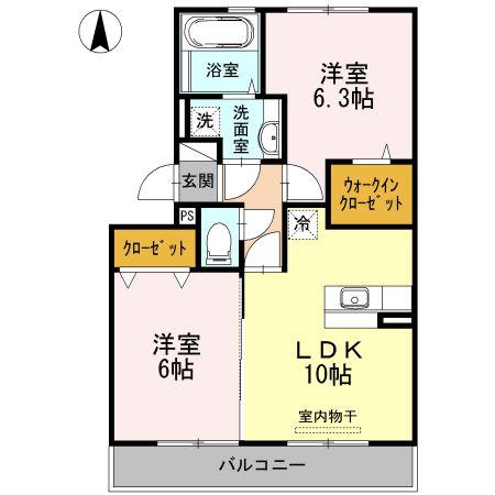 ヴィラはるかぜ B(2LDK/2階)の間取り写真