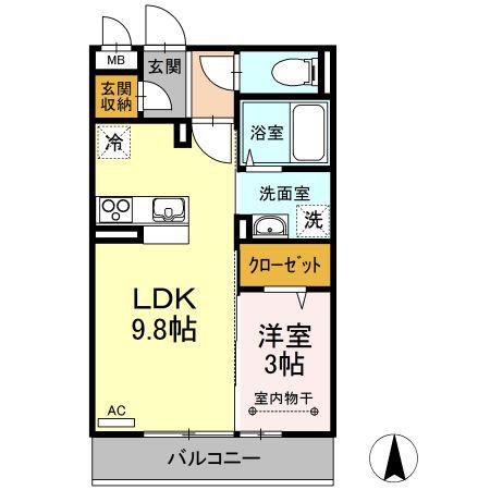 ボヌールY(1LDK/3階)の間取り写真