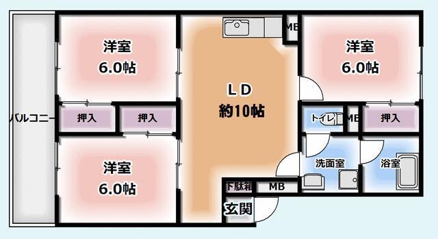 志免ビル(3LDK/3階)の間取り写真