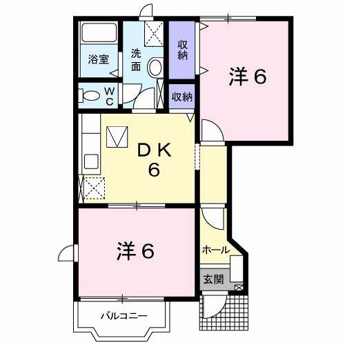 グローリアスMU(2DK/1階)の間取り写真
