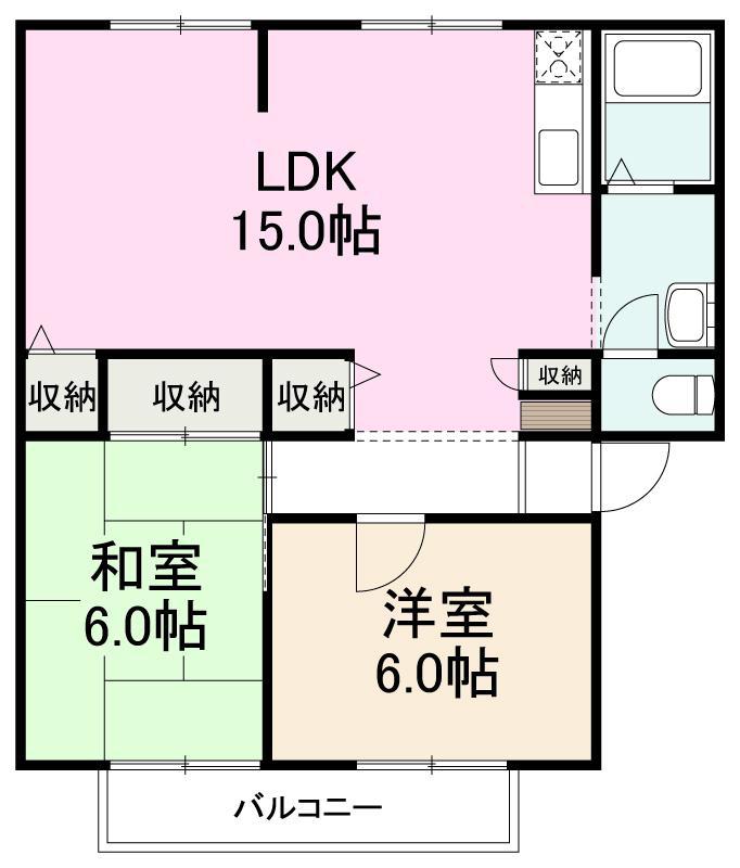 サンライフ原田 A・B・C・D棟(2LDK/1階)の間取り写真