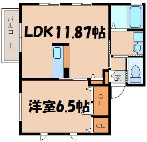 ハウスえのみや(1LDK/1階)の間取り写真