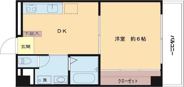 シャトー太陽(1DK/4階)の間取り写真