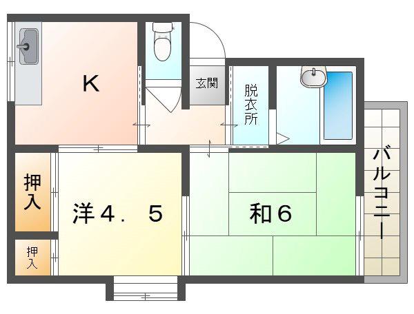 ワールドライフ中田(2K/2階)の間取り写真