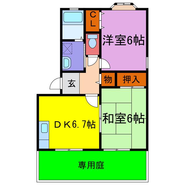 ジュネス香呂(2DK/1階)の間取り写真