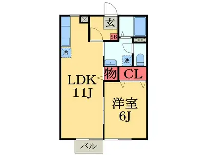 グリーンヒルズ H棟(1LDK/2階)の間取り写真