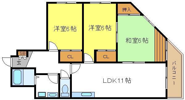 コンフォール長吉(3LDK/4階)の間取り写真