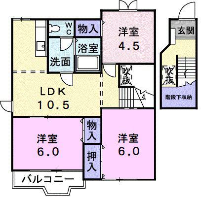 ウエストコートA(3LDK/2階)の間取り写真