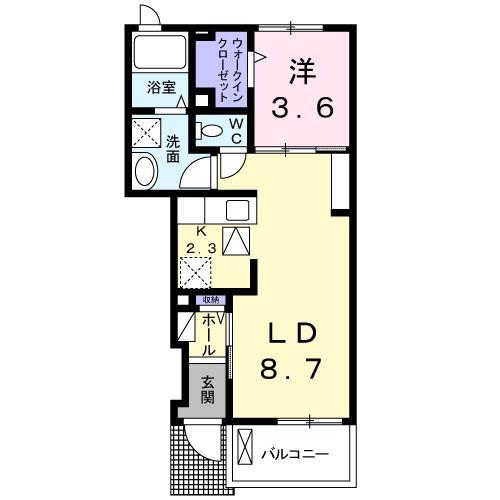 ヴューテラス リオ A(1LDK/1階)の間取り写真