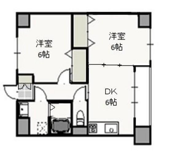 ウッドコート医大南(2DK/2階)の間取り写真