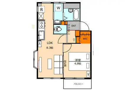 ハイヒルド(1LDK/2階)の間取り写真