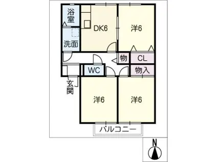 シャローム林B(3DK/2階)の間取り写真