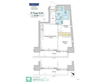 プラウドフラット日本橋大伝馬町(2LDK/10階)の間取り写真