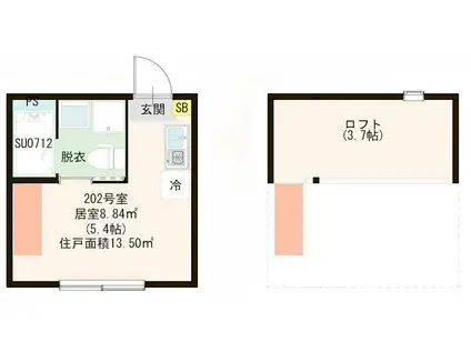 ハーモニーテラス大和町V(ワンルーム/2階)の間取り写真