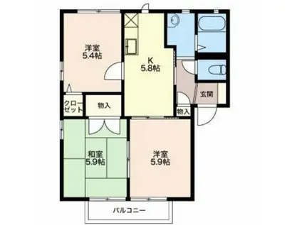 アサナ アルカディアB(3K/2階)の間取り写真