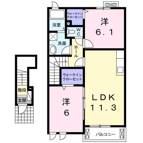 ハイツUTSUBEII(2LDK/2階)の間取り写真