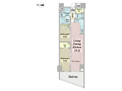 ザ・パークハウス京都河原町(2LDK/6階)の間取り写真