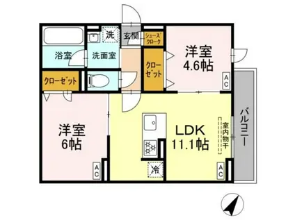 セレスティア細田A A(2LDK/2階)の間取り写真