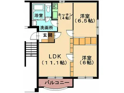 ピュアライフ結城 B棟(2LDK/3階)の間取り写真