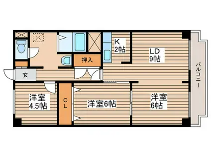 千松ハイツ(3LDK/6階)の間取り写真