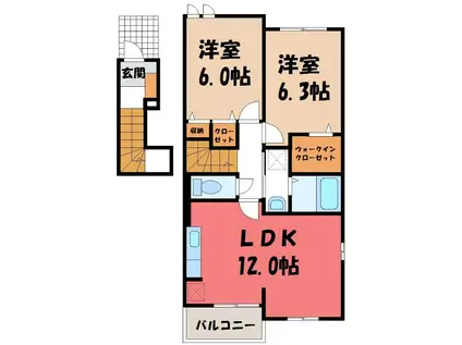 ラ・プロムナードII(2LDK/2階)の間取り写真