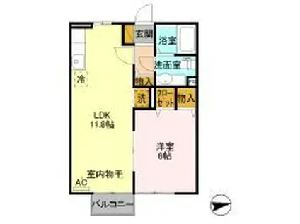 グランド・ハイデンスB棟(1LDK/2階)の間取り写真